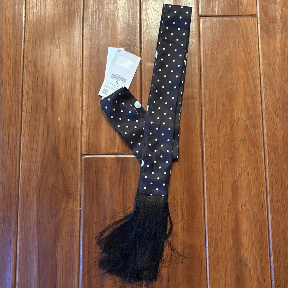 Zara Polka Dot Long Skinny Fringe Scarf